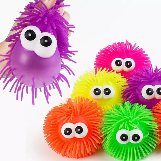 5-Pack Stress Relief Squishy Balls, Soft Rubber Glowing Multi-Hairy Balls, Fun Children's Toys for Venting Stress