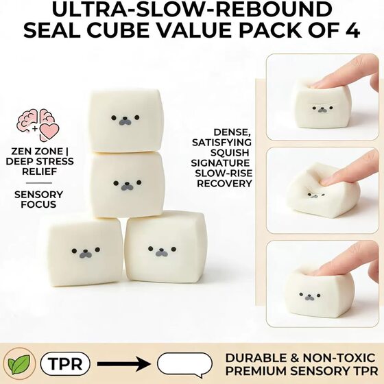 Cross-border cute seal dumpling pinch white square tofu ball soft and waxy feel adult decompression ball office toy
