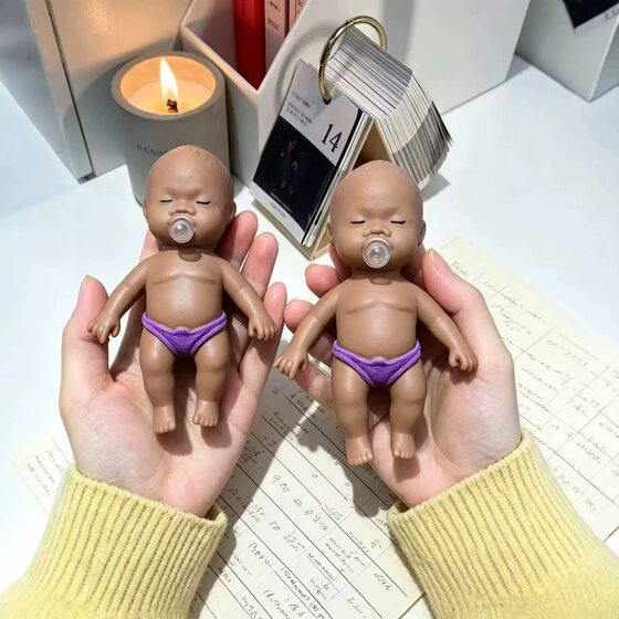 2-Pack Natasha Palm-Sized Dolls That Blow Bubbles, Cute Little Black and White Dolls, Stress-Relief Toys