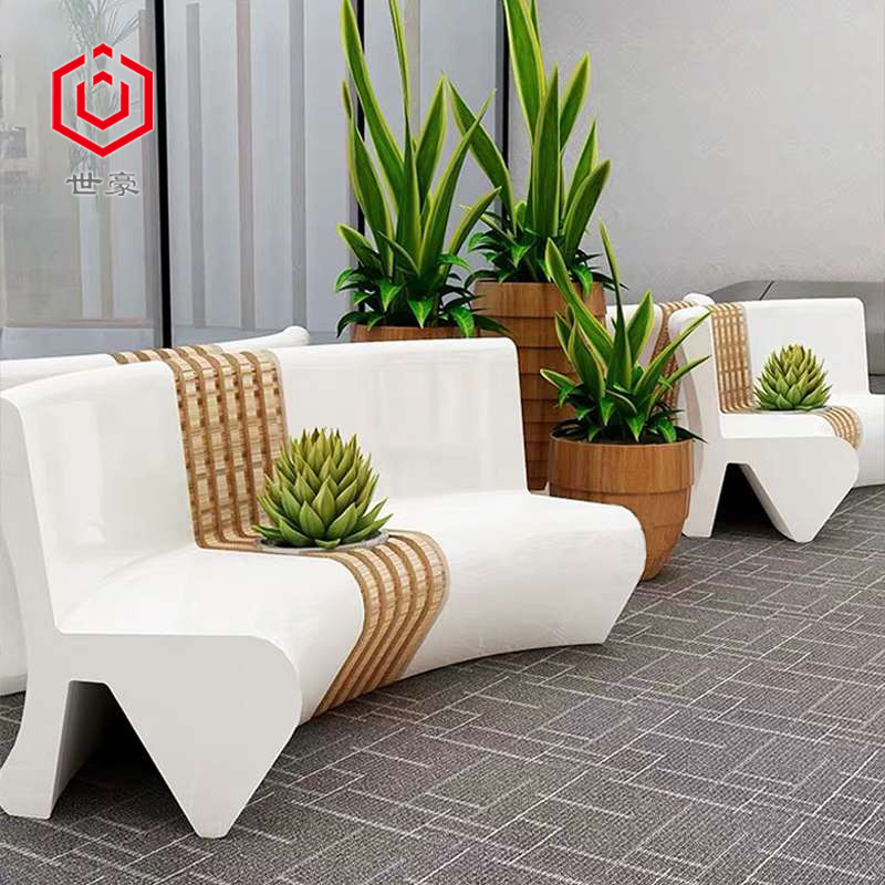 Glass fiber arc wood grain color leisure seat flower pot combination outdoor shopping mall rest chair beautiful Chen decoration decoration