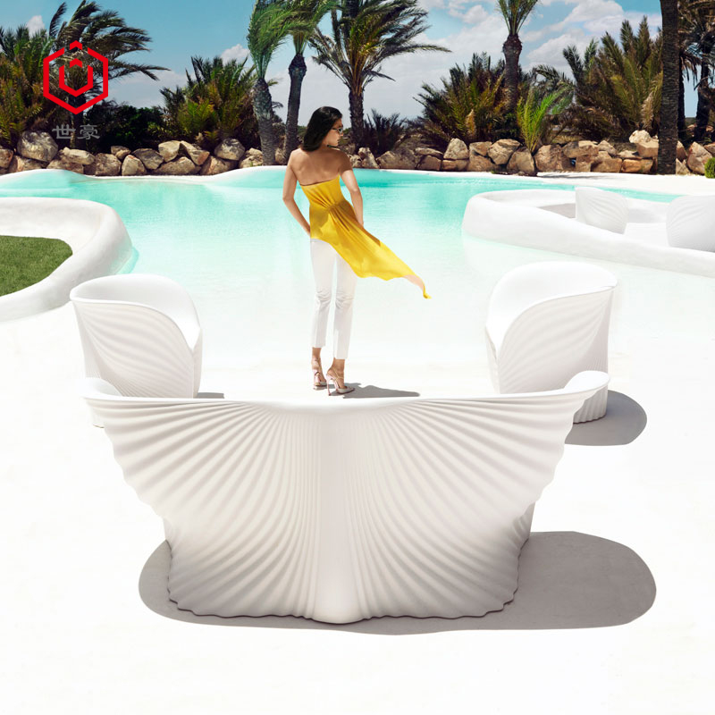 Fiberglass Multi-person Seat Shell Shaped Back Chair Villa Clubhouse Outdoor Pool Rest Reception Negotiation Sofa