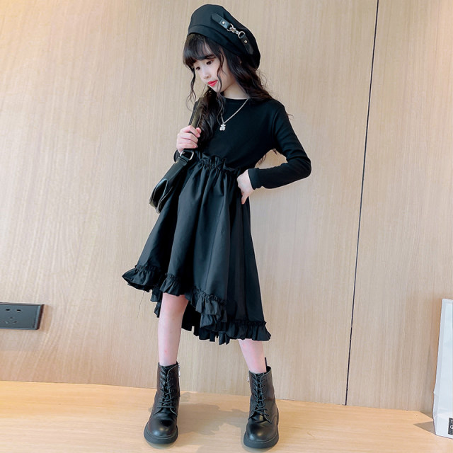 Girls' fake two-piece dark dresses for big boys spring and autumn 2022 new children's princess dress girls skirt