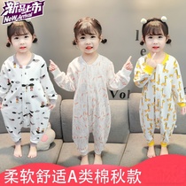 Childrens one-piece pajamas spring and autumn pure cotton anti-cold three-year-old 2-year-old baby winter anti-kick one-year-old thin sleeping bag Class a