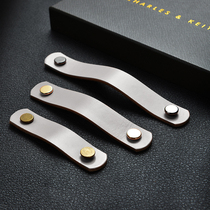 Nordic leather handle Light luxury gray head layer Rhinoceros leather cabinet door Wardrobe sub leather drawer leather handle Gold copper head
