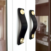 First layer cowhide handle cabinet bedside cabinet wardrobe drawer cabinet door leather leather leather thick leather anti-collision door handle