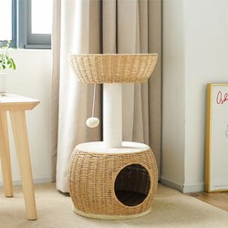 Rattan Woven Cat Climbing Frame Cat Tree Cat Nest Integrated All Year Round Neutral Popular Big Bed Cat Scratch Column All Year Round Neutral Cat Supplies