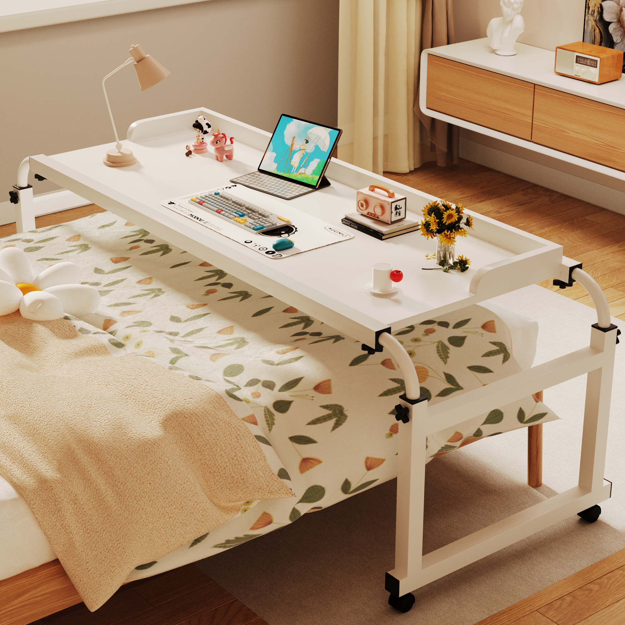 Cross-bed table removable desk computer desk Home bed Home Lazy Person Lift Bedroom bedside small table bedside table-Taobao