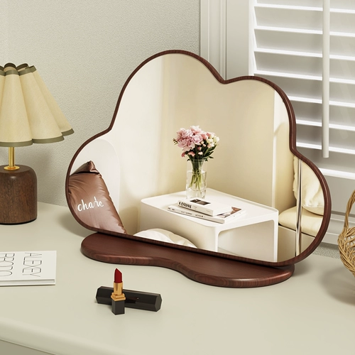 Зеркало для макияжа Yunduo из цельного дерева, домашнее настольное зеркало для макияжа в спальне, высококачественное большое ретро-зеркало для макияжа, ins