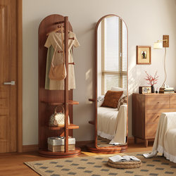 Rotate Dressing Mirror, Movable Full-Length Mirror, Floor-To-Ceiling Mirror, For Home Women's Bedroom Coat Rack, Integrated Large Fitting Mirror