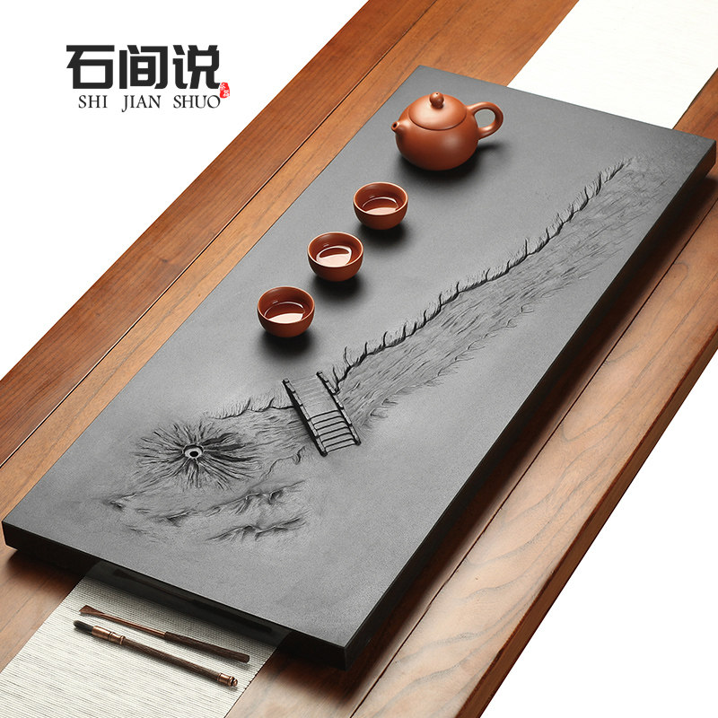 Stone room says hand engraving natural urkin stone tea tray stone tea table drain home stone tea sea simplified about tea sea