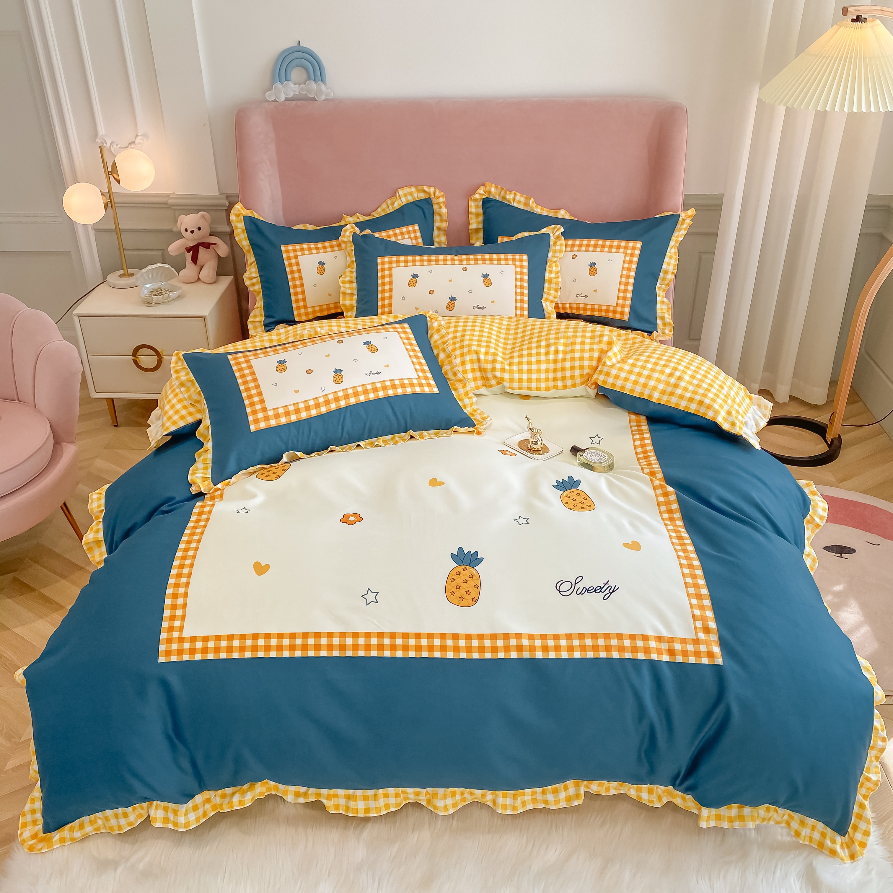 Picasso home textile four-piece set girl heart cute cartoon princess style sheets quilt cover cotton cotton fresh ins