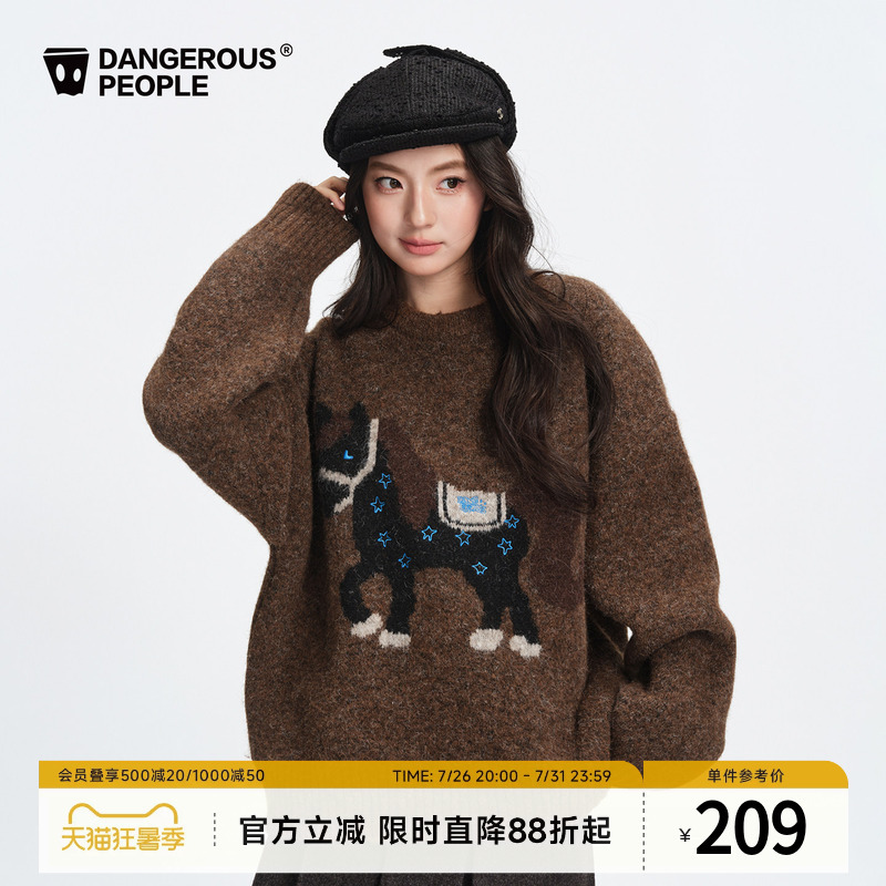 Dangerouspeople Joker Xue Dsp New Style Pony Knit Sweater Winter Loose Casual Couple Red Sweater