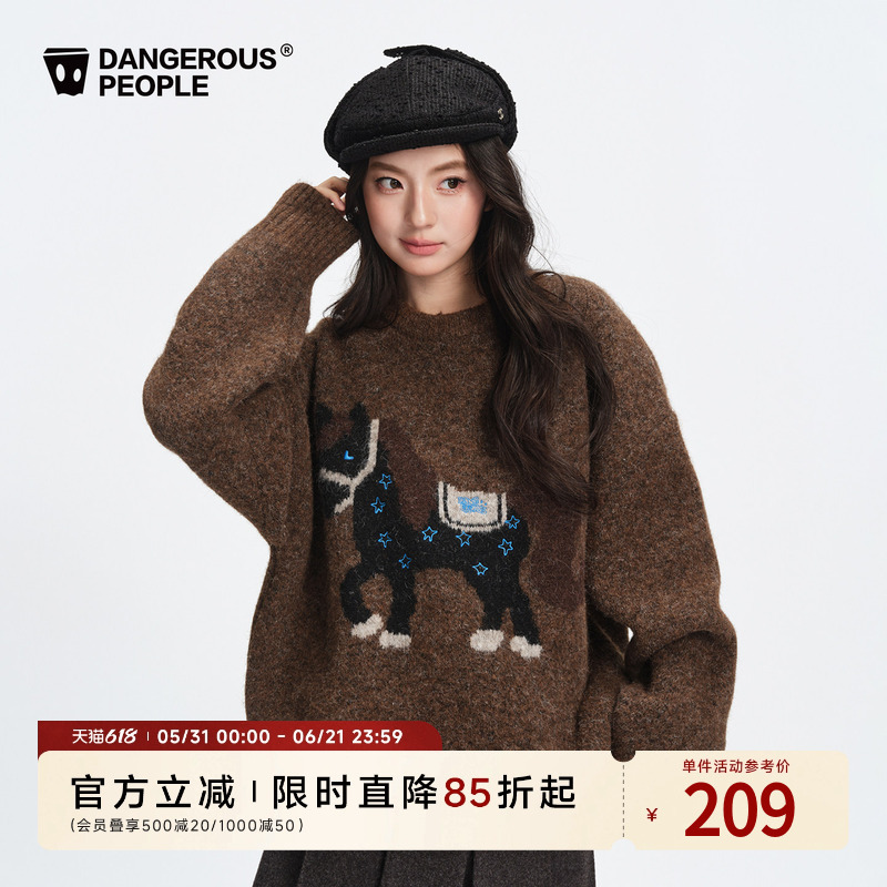 Dangerouspeople Joker Xue Dsp New Style Pony Knit Sweater Winter Loose Casual Couple Red Sweater
