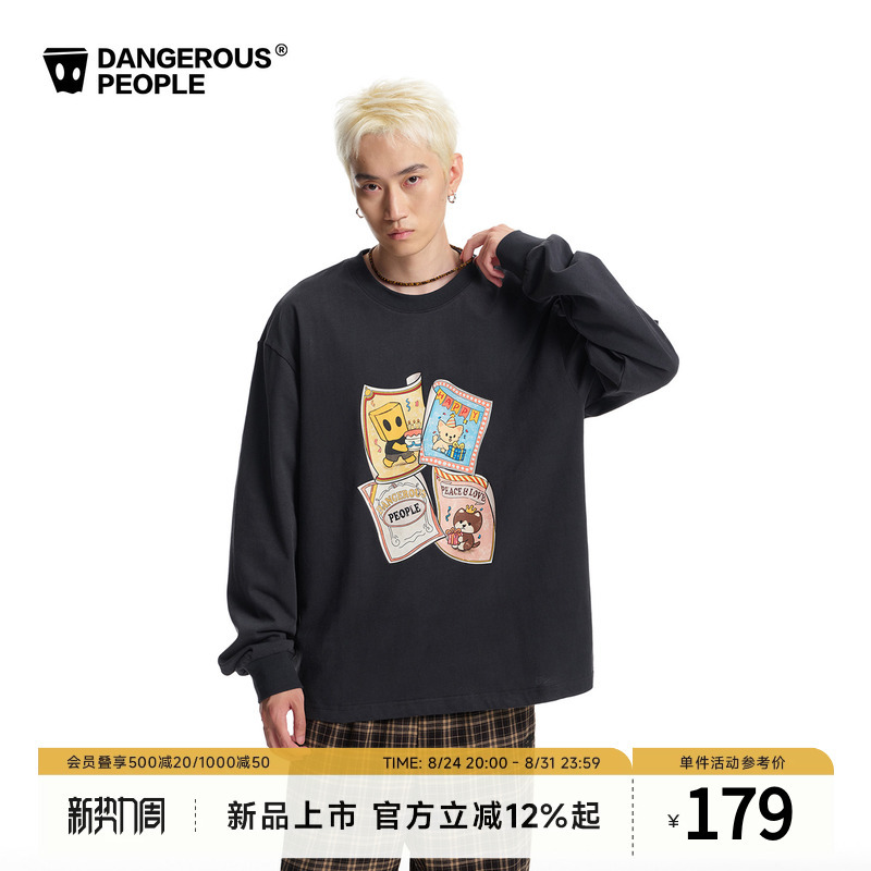Dangerouspeople Joker Xue Dsp Hand-Painted Poster Print Long-Sleeved American Retro Pure Cotton Couple T-Shirt Dangerouspeople Joker Xue Dsp Hand-Painted Poster Print Long-Sleeved American Retro Pure Cotton Couple T-Shirt