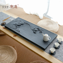 View the whole piece of Wu Jinshi tea tray Natural stone tea table tea sea household stone tea tray Simple Kung Fu tea set