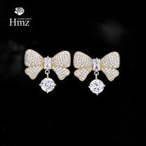 France HMZ inlaid with butterfly knot ear nail female summer light extravagant earrings 2022 New wave small crowddesign earrings