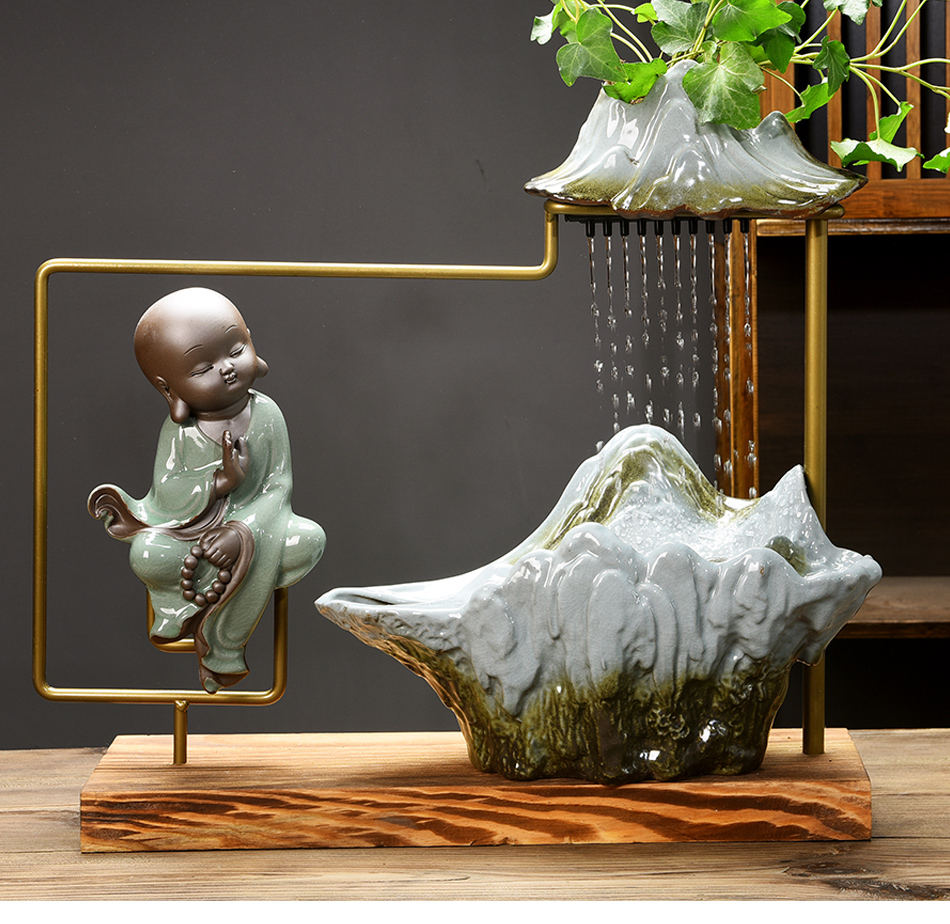 Zen new Chinese style flower water fountain money plant plant household desktop furnishing articles creative ceramic hydroponic flower pot