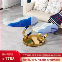 Epoxy glass round rotary telescopic tea table minimalist modern creative living room home light and luxurious modern