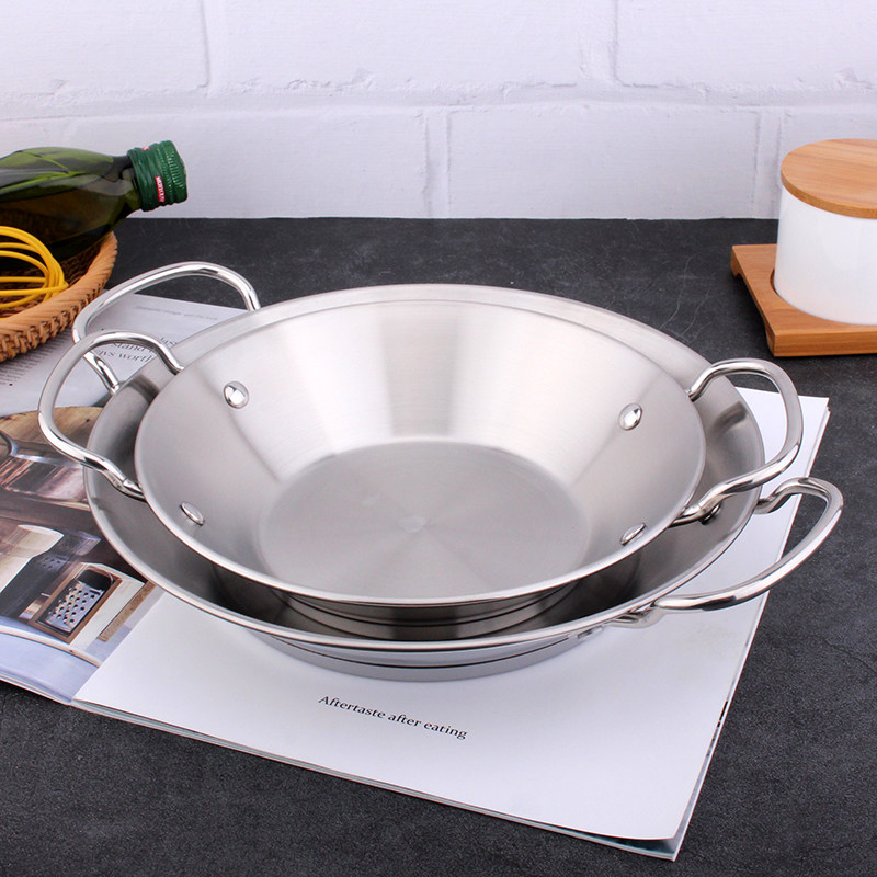 304 stainless steel double handle double bottom seafood pot household dry pot frying pan risotto plate fried chicken plate crayfish plate
