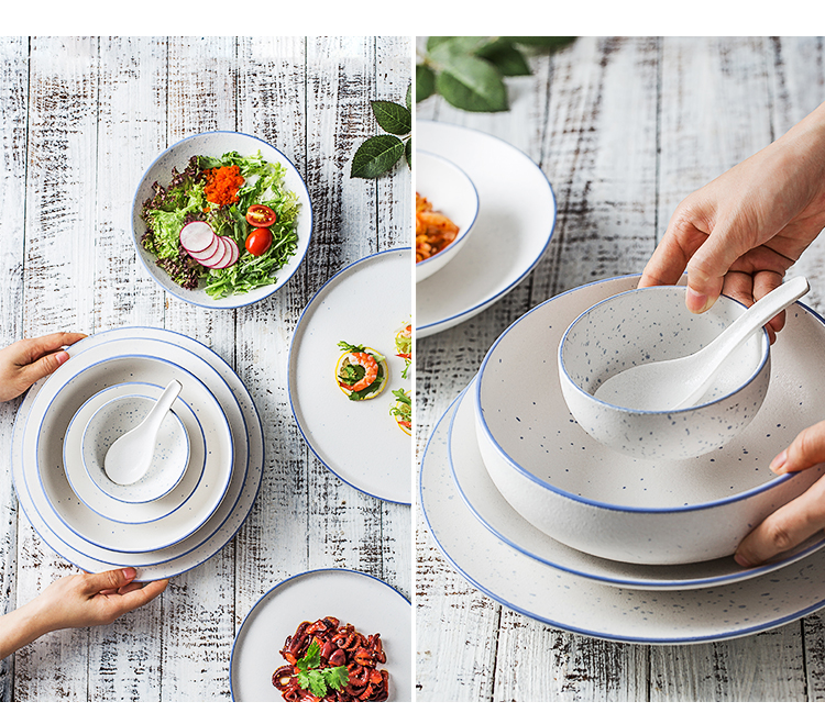 INS Nordic ceramic eat bowl of creative move household bowl dish dish outfit combination (one set of tableware