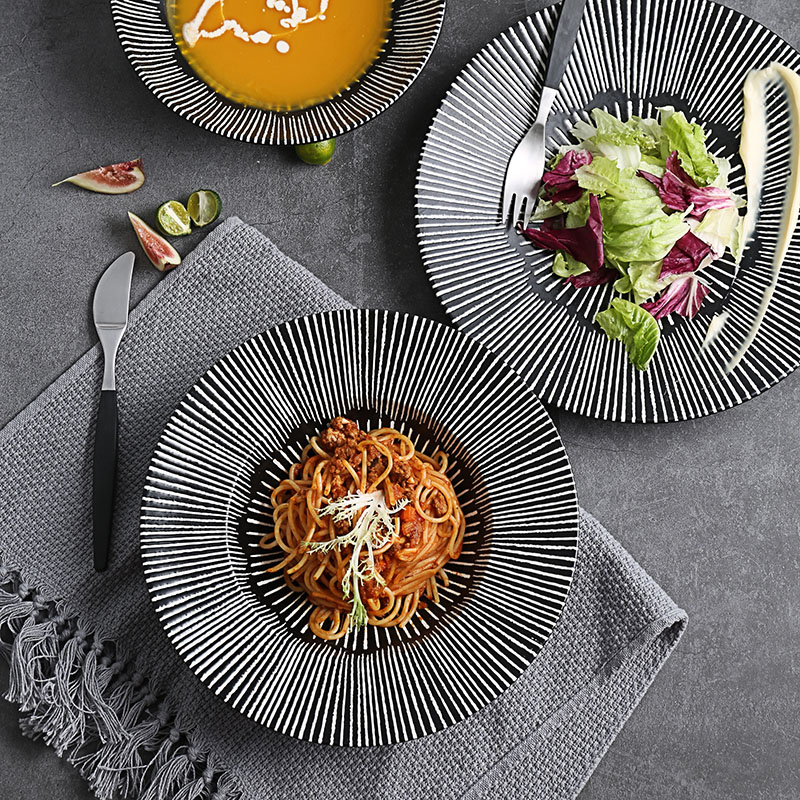 Hotel restaurant club artistic conception, ceramic plate creative food western food steak fusion cuisine dish straw hat plate of pasta dish