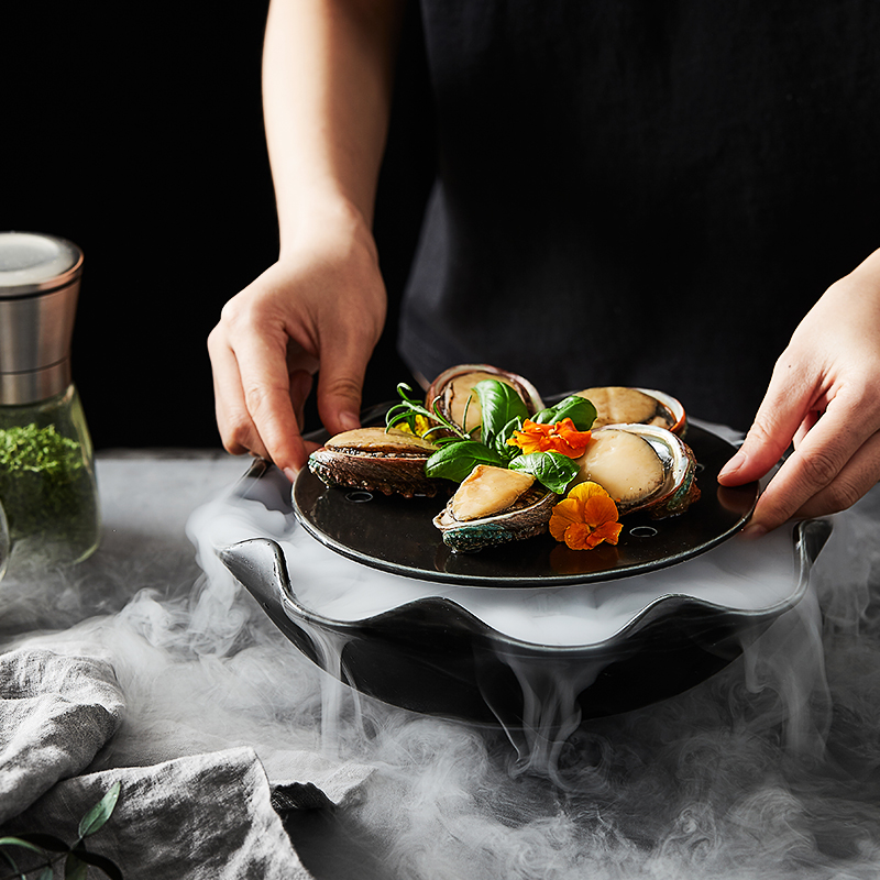 The Spray dry ice creative move ceramic tableware of dry ice hotel restaurant cuisine molecular artistic conception plate