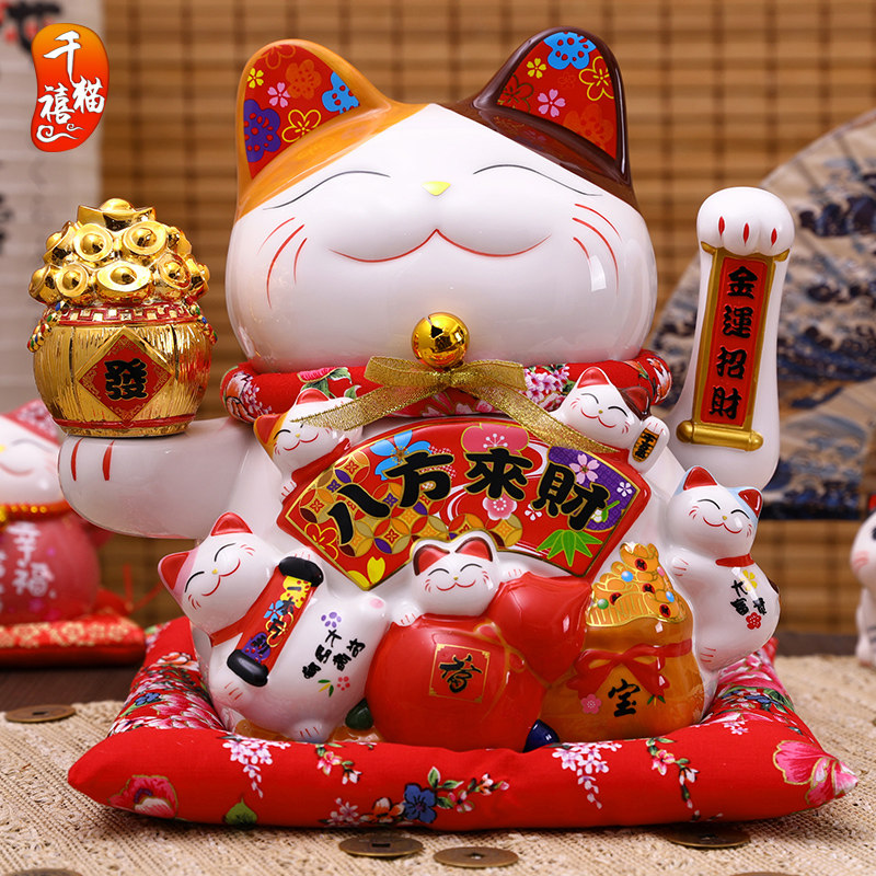 Shake hands cat fixture opening gift size shop silver counter home living room decoration automatic beckoning