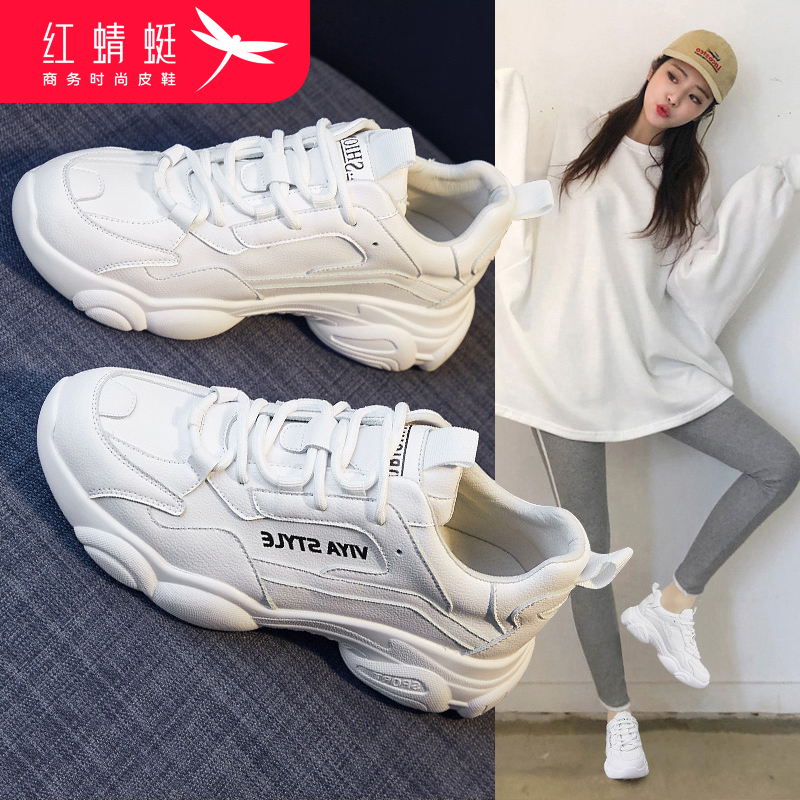 Red dragonfly white shoes women's 2020 new autumn hot style women's shoes all-match casual sports daddy shoes ins trend