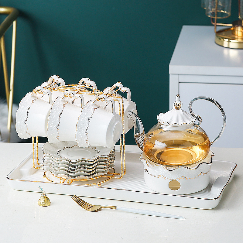 Light luxury English afternoon teapot set home candle heated scented tea fruit teacup glass tea set Nordic style