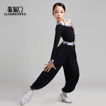 Gruiya Latin dance clothes girls shoulder long sleeve loose tie pants children Latin dance practice suit set 1126