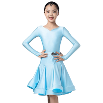 Gloria Latin Dance Costume Sweetheart Collar Long Sleeve Hook Finger Split Fishbone Swing Swing Childrens Competition Regulation Uniform 3167
