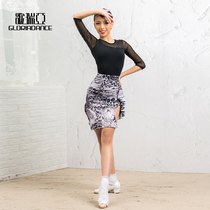 Gruiya Latin dance clothes girls autumn mesh stitching middle sleeve top children Latin exercise clothes 1096