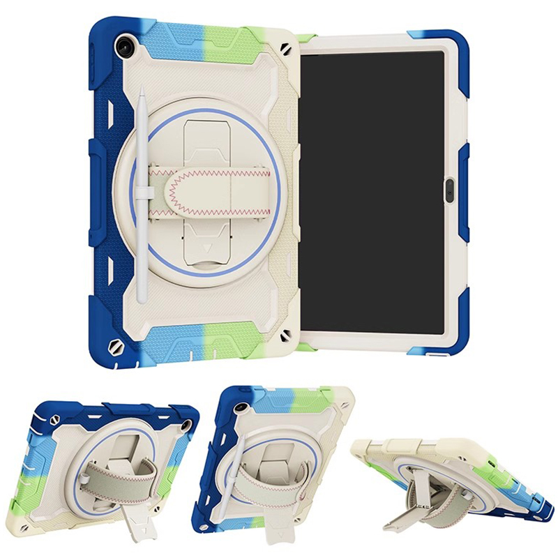 Suitable for Lenovo M10Plus Gen3 Protective Case, Anti-Fall Tablet Computer, Xiaoxin Pad 10.6inch Full Edge Soft Shell Silicone Tb128Fu/125Fu/Xu Rotating Stand, Hand Rest, Lanyard