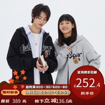 PSO Brand patch embroidered bear cardigan hoodie men and womens tide card zipper jacket couple hoodie