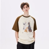 PSO Brand Мужская и женская одежда, 32 шт., 230 г, двойная пряжа, чесаная вязка, милые щенки, контрастный цвет, рукава реглан, короткие рукава