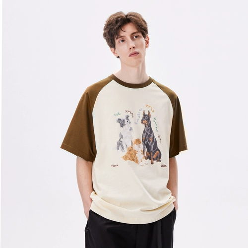 PSO Brand Мужская и женская одежда, 32 шт., 230 г, двойная пряжа, чесаная вязка, милые щенки, контрастный цвет, рукава реглан, короткие рукава