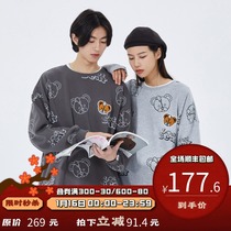 PSO Brand full printed bear round neck sleeve sweater men loose towel bottom cotton fabric couple top