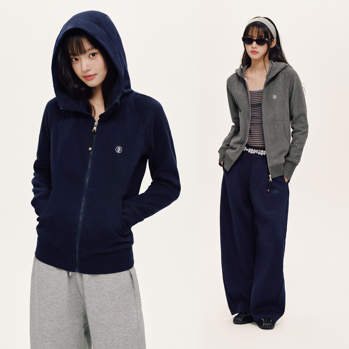 Psobrand Women's Fleece Hooded Slim-Fit Sweatshirt Autumn American-Style Sports Cardigan Jacket Korean-Style Waist-Cinching Top