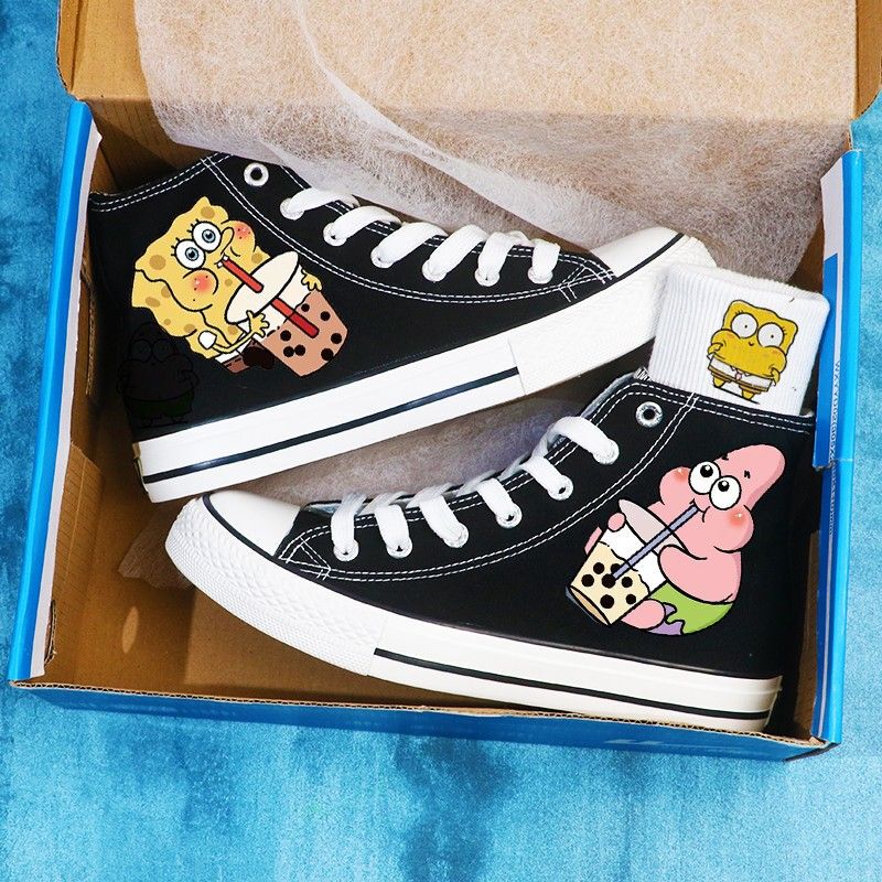 2025 Spring New Student Spongebob Squarepants Cute Patrick Star High-Top Casual Sneakers Couple Men's Shoes