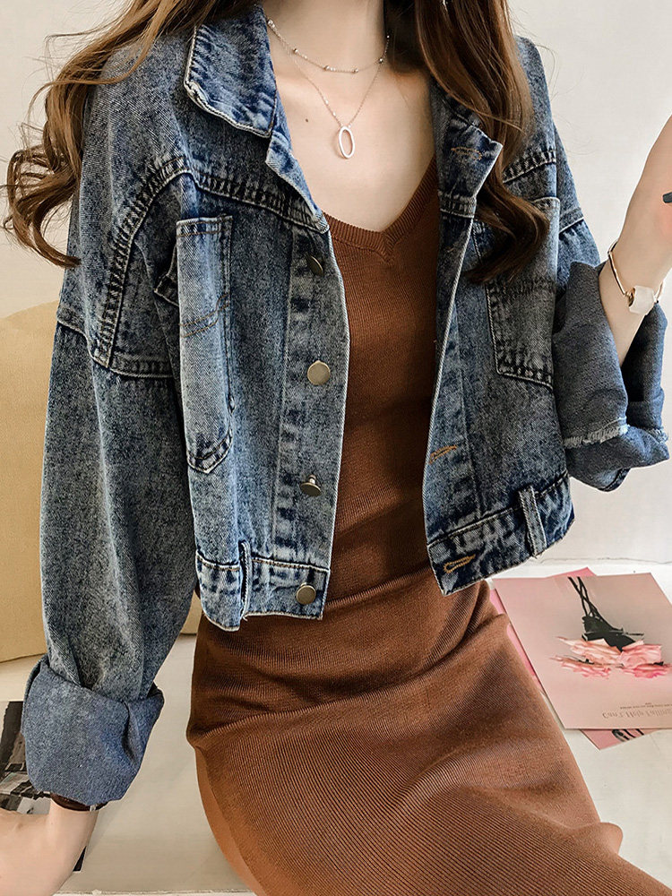 Short Jeans Jacket Woman 2022 Spring new retro style Fashion Little Sub Design Sensation Little Chains