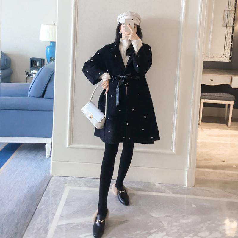 Maternity autumn and winter clothing large size thickened windbreaker coat fashion 2019 new mohair top maternity coat tide