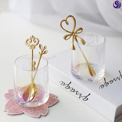 Cute stainless steel spoon Coffee spoon Bow small stirring spoon Dessert love color 