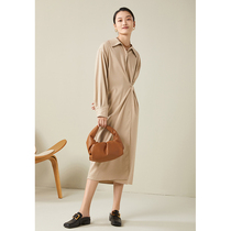 GDZY Temperament Folds Shirt Dress New 2021 Thing up Waist Port Wind Minimalist Design Senses Fall Tandem Dress