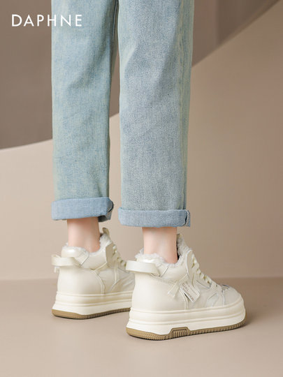 Daphne thick-soled high-top shoes for women 2025 spring and autumn new white shoes for women plus velvet and thickened fur shoes and cotton shoes