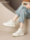 Daphne thick-soled high-top shoes for women 2025 spring and autumn new white shoes for women plus velvet and thickened fur shoes and cotton shoes