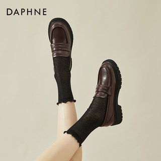 Daphne Women's Shoes 2025 Spring New Brown Thick-Soled Loafers Women's British Style Slip-On Leather Shoes Flats
