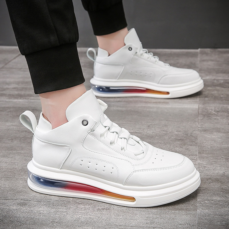 2022 summer new thick-soled air-cushion white shoes men's high-top tide shoes breathable mesh sports and leisure height-increasing board shoes