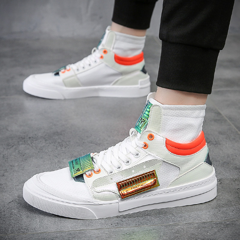 Tall canvas shoes men's 2022 summer breathable ice silk cloth splicing board shoes all-match inner heightening casual colorful men's shoes