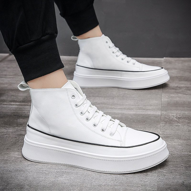 2022 autumn and winter small white shoes men's all-match Martin boots tide shoes sports and leisure heightening men's shoes pure white high-top sneakers