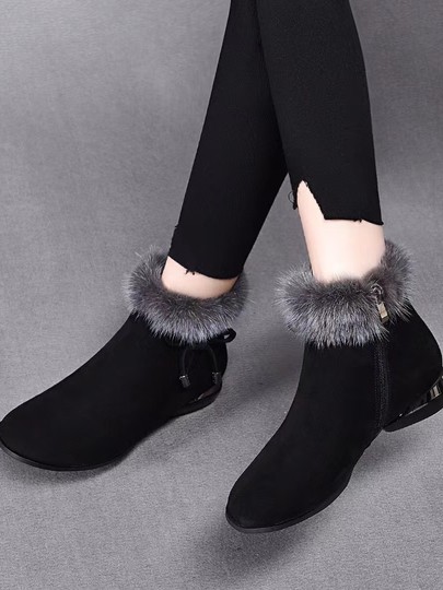 Mink Fur Thick-Heeled Short Boots for Women, Genuine Leather, Korean Style, Matte Women's Boots, Versatile, Fleece-Lined Fashion Boots, Soft-Soled Round-Toe Furry Boots